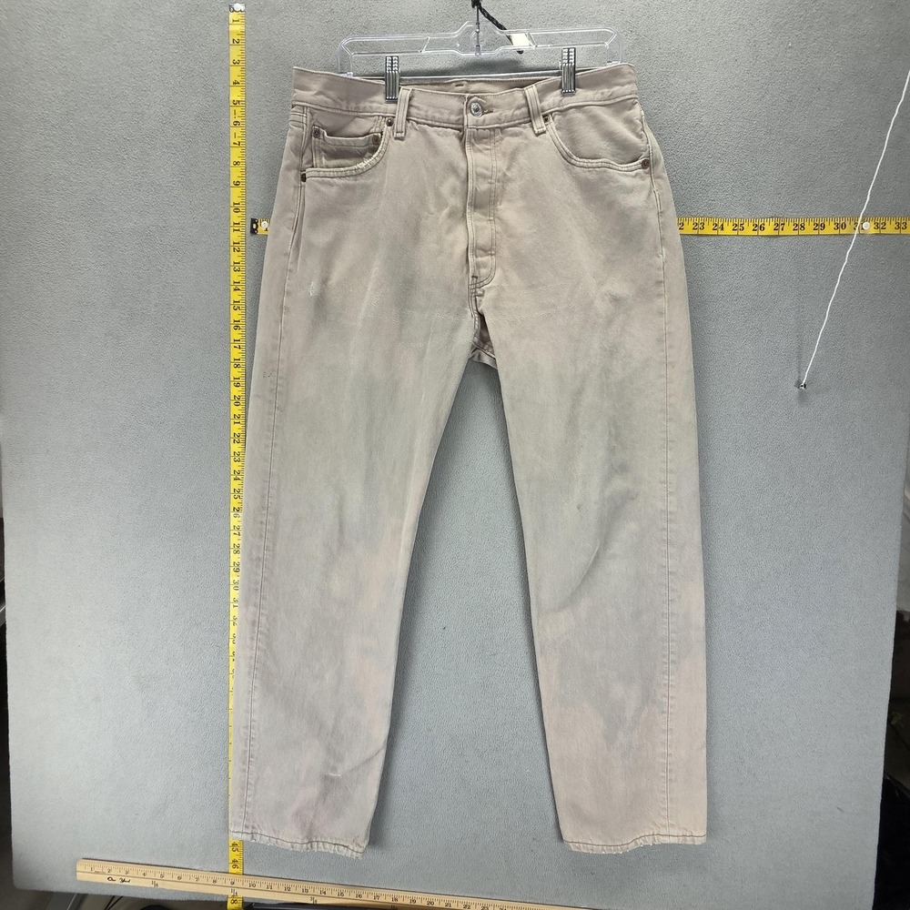 VTG Levis 501 Jeans Mens Beige Button Fly Made in USA Altered Hem Fits 33x29